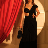 Royal Black Georgette Saree – As Seen on Ankita Lokhande