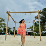 Orange Pastoral Mist Mushroom Mini Dress