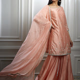 Peach Embellished Kurta Sharara Set