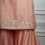 Peach Embellished Kurta Sharara Set