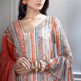Ivory Printed and Mirror Short Kurta Set