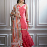 Printed layered short kurta and sharara Set