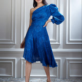 A Printed Dress with Cowl Detailing on Sleeve