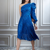 A Printed Dress with Cowl Detailing on Sleeve