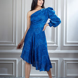 A Printed Dress with Cowl Detailing on Sleeve