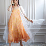 Printed dress and organza long jacket