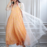 Printed dress and organza long jacket