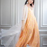 Printed dress and organza long jacket