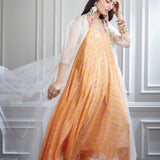 Printed dress and organza long jacket
