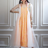 Printed dress and organza long jacket