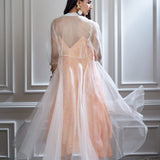 Printed dress and organza long jacket