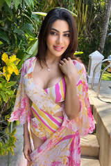 Nikki Tamboli - Orchid & daisy bodysuit with cape