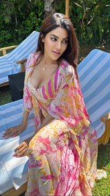 Nikki Tamboli - Orchid & daisy bodysuit with cape