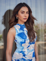 Rakul Preet - Mystic blue texture bodycon dress