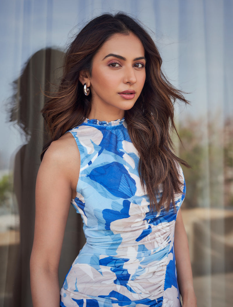 Rakul Preet - Mystic blue texture bodycon dress