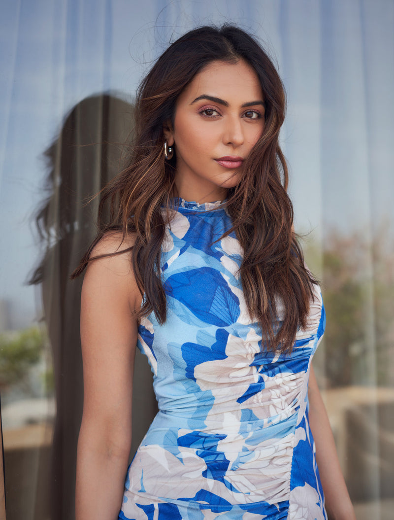 Rakul Preet - Mystic blue texture bodycon dress