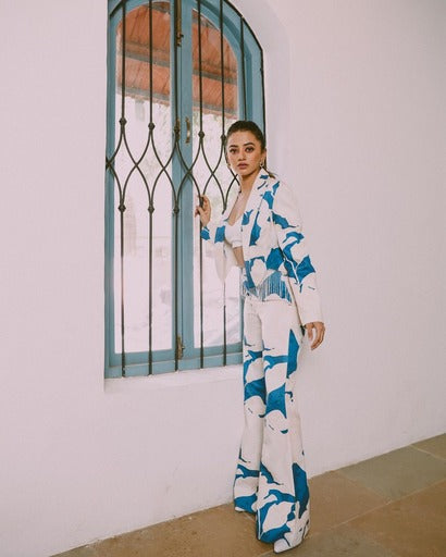 Helly Shah - Mystic blue texture pant suit set