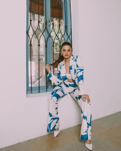 Helly Shah - Mystic blue texture pant suit set