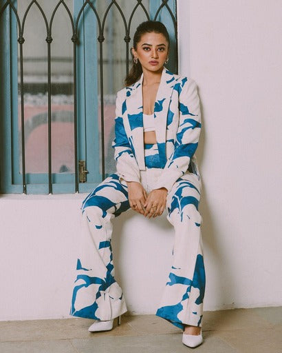 Helly Shah - Mystic blue texture pant suit set
