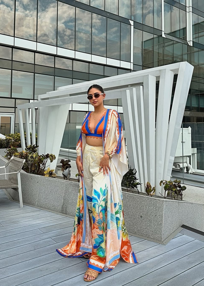 Krystle D'Souza in Vivid Floral Cape & Pants Set With Bustier