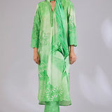 Sage Shimmer Chanderi Printed Kurta Set