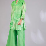 Sage Shimmer Chanderi Printed & Embroidered Co-Ord Set