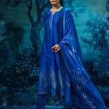 Indigo Twilight Kurta Set with Cutwork Pant and Printed Dupatta