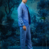 Printed Sapphire Statement Waistcoat with Short Kurta and Pant