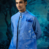 Printed Sapphire Statement Waistcoat with Short Kurta and Pant