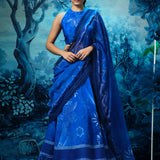 Indigo Lehenga with Printed Halter Neck Blouse and Dupatta