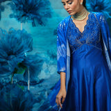Indigo Ensemble Dress With Cape