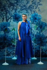 Wild blue halter neck kurta set
