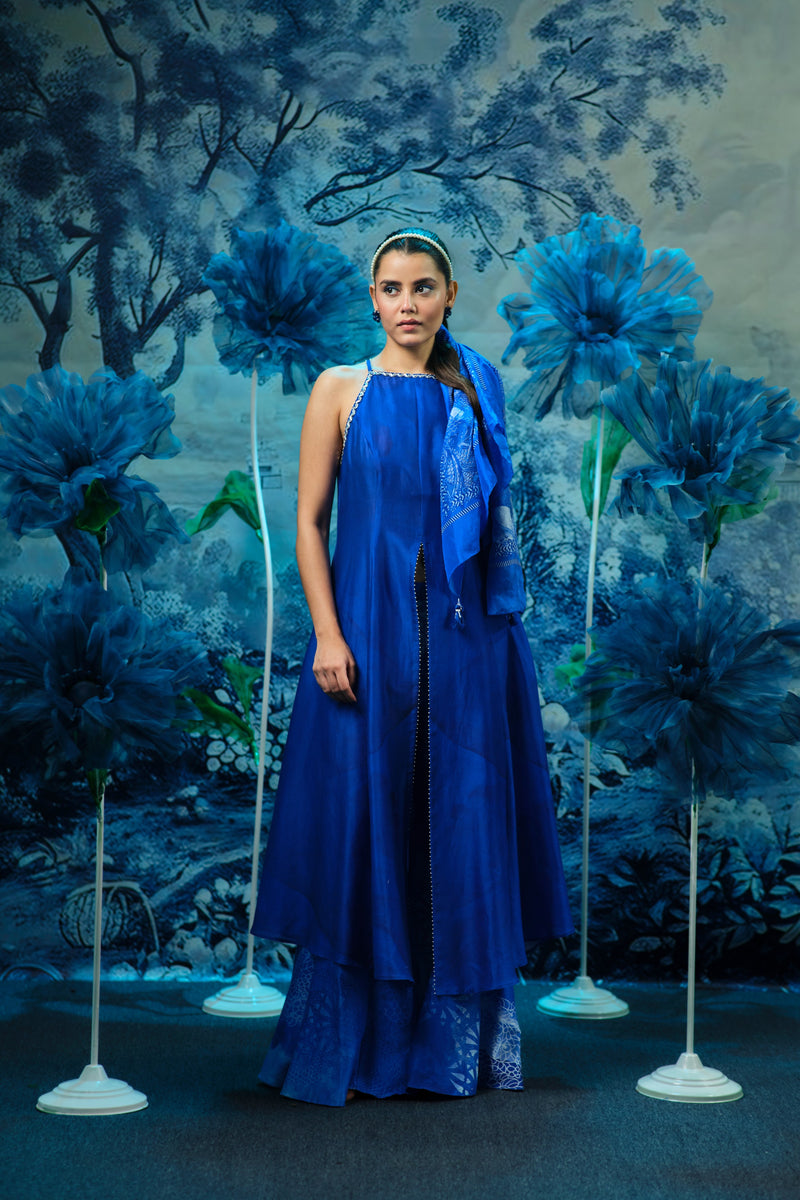Wild blue halter neck kurta set
