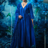 Indigo Anarkali Set with Printed Dupatta