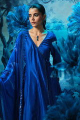 Indigo Anarkali set with printed dupatta