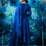 Indigo Anarkali Set with Printed Dupatta