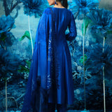 Indigo Anarkali Set with Printed Dupatta