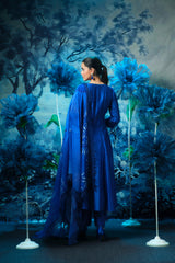 Indigo Anarkali set with printed dupatta