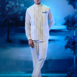 Ivory Pintuck Nehru Jacket with Short Length Kurta and Pant