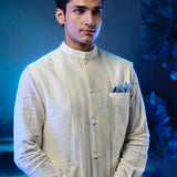 Ivory Pintuck Nehru Jacket with Short Length Kurta and Pant