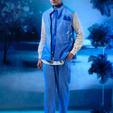 Sapphire Printed Statement Waistcoat with Short Linen Kurta & Pant