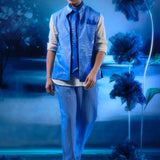 Sapphire Printed Statement Waistcoat with Short Linen Kurta & Pant