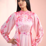 Pink Faux Cosmos Dress with Belt
