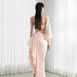 2 Tier Ruffled Gown With Side Waist Cut