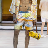 Yellow Printed Cape and Shorts Set