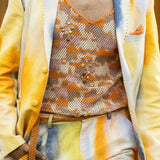 Yellow Cotton Designer Mesh Vest with Gold Chunks