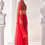Red Royal Satin Skirt Set