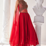 Red Georgette High Low Anarkali Set