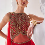Red Georgette High Low Anarkali Set
