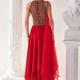 Red Georgette High Low Anarkali Set